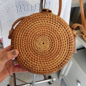 SUMMER & ROSE Small Round Rattan Purse Crossbody Summer Vacation